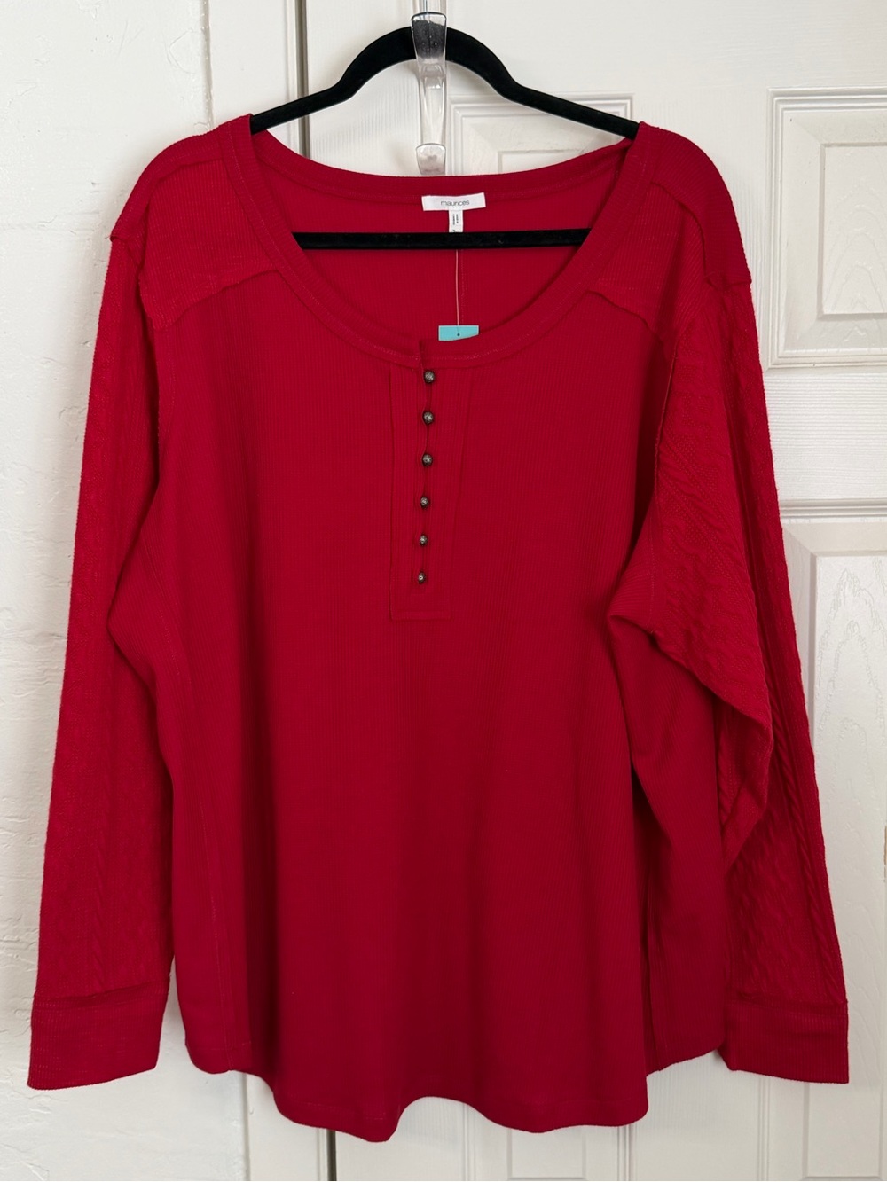 Maurices Red Henley Long Sleeve Top - 3X